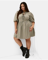 City Chic - Plus size Check Tie Mini Dress - butter