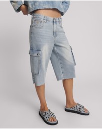ONE TEASPOON - Skater Girl Low Waist Super Long Leg Denim Jorts - Soft Blue