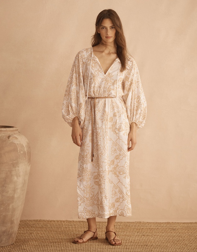 AUR OCEA - Embroidered Billow Sleeve Tunic Dress