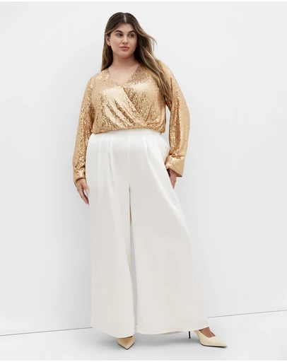 City Chic - Plus size Saturn Sequin Crop Top - gold