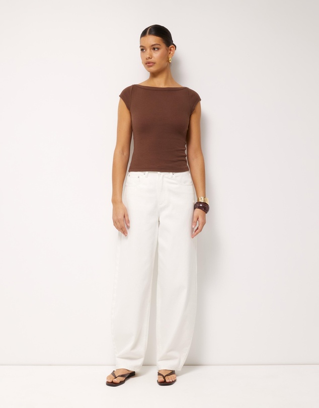 AERE - Boat Neck Cap Sleeve T-Shirt