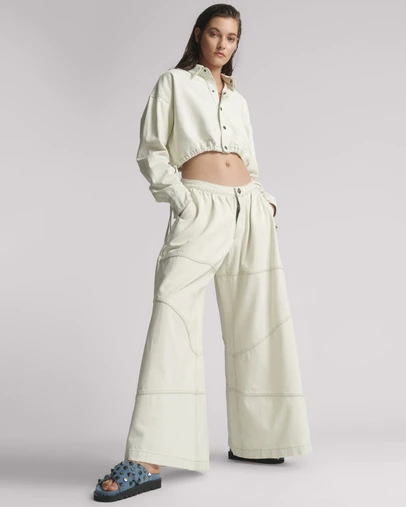 ONE TEASPOON - Daddios Low Waist Super Wide Leg Denim Jeans - Blue Cream