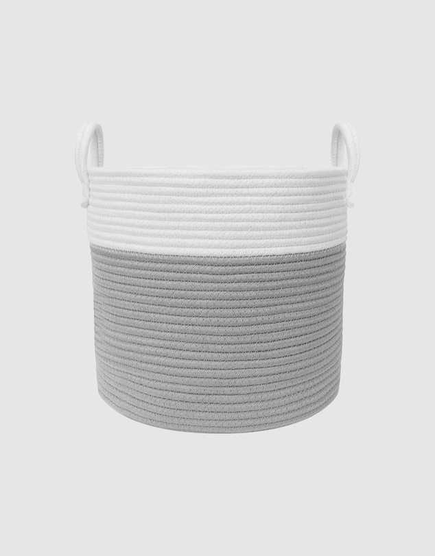 Living Textiles - Medium Cotton Rope Hamper - Grey/White