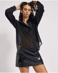 ONE TEASPOON - Sheer Panel Tuxedo Shirt - Black