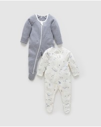 Purebaby - 2 Pack Zip Growsuit-Babies