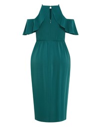City Chic - Plus size Love Siren Ruffle Shoulder Dress - forest green