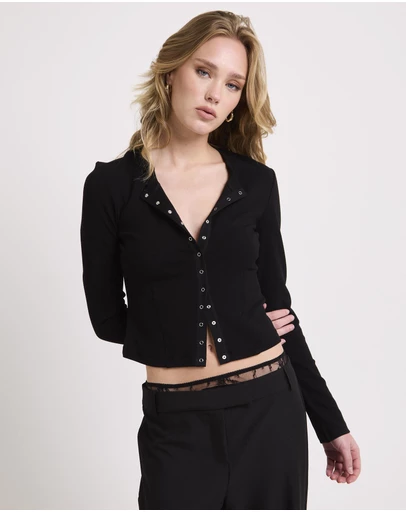 Neon Hart - Rib Snap Front Long Sleeve Top