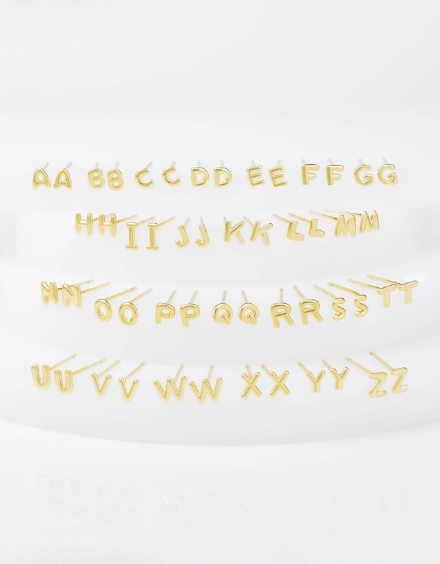 Wanderlust + Co - Alphabet Bubble Gold Stud Earrings - Letter M