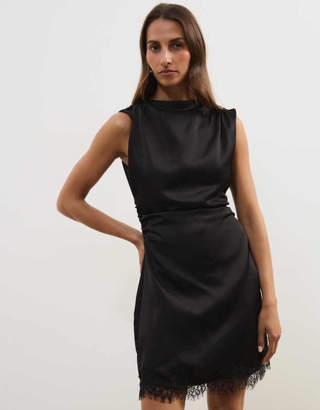 Atmos&Here - Sara Satin Mini Dress With Lace Trim