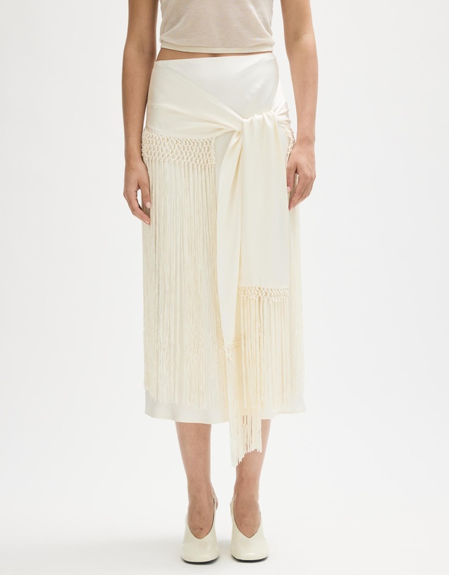Minima Esenciales - Svea Midi Skirt With Detachable Fringe Scarf Belt