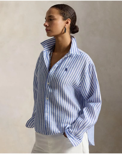 Polo Ralph Lauren - Wide Cropped Gingham Linen Shirt - The ICONIC Exclusive