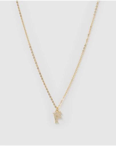 Izoa - Crystal Letter F Necklace Gold