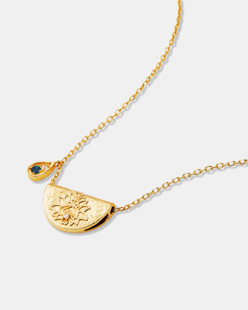 Gold Lotus Birthstone Necklace - December