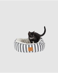 Mog & Bone - Reversible Cat Bed - Charcoal Hamptons Stripe Print