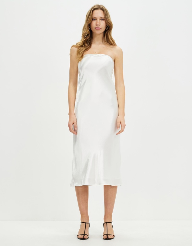 Third Form - Satin Tie Back Strapless Midi Dress