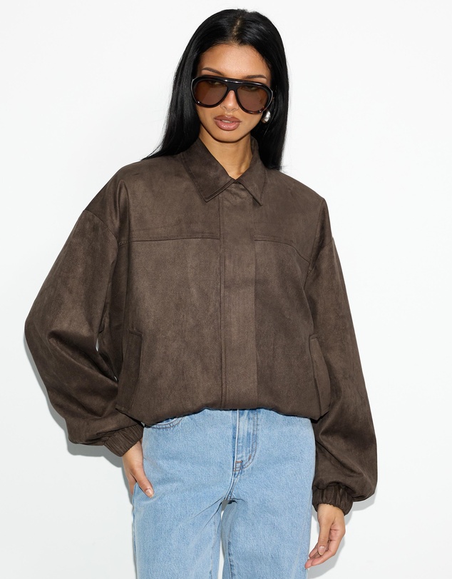 Dazie - Hailey Faux Suede Bomber Jacket