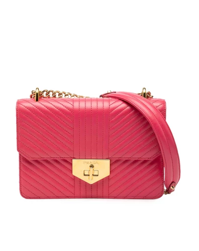 Pre-Loved by Azura Reborn - Pre-Loved Soft Calf Chevron Impunture Turn Lock Chain Crossbody