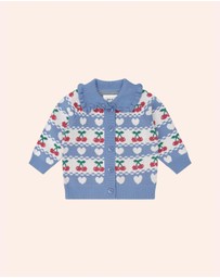 Huxbaby - Cherry Heart Frill Collar Knit Cardigan - Babies