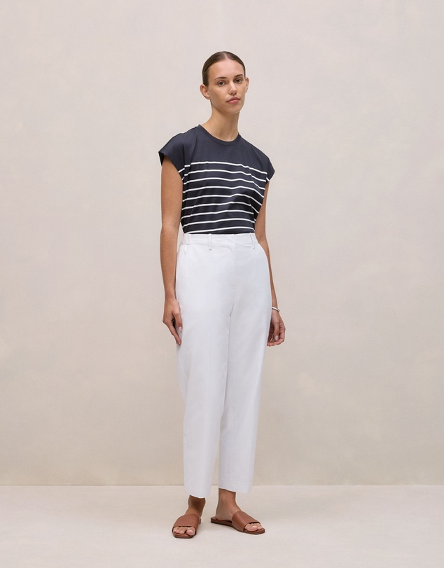 Trenery - Cotton Blend Straight Leg Pant in White