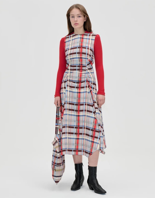Stine Goya - Checkered Cady Sleeveless Gathered Midi Dress