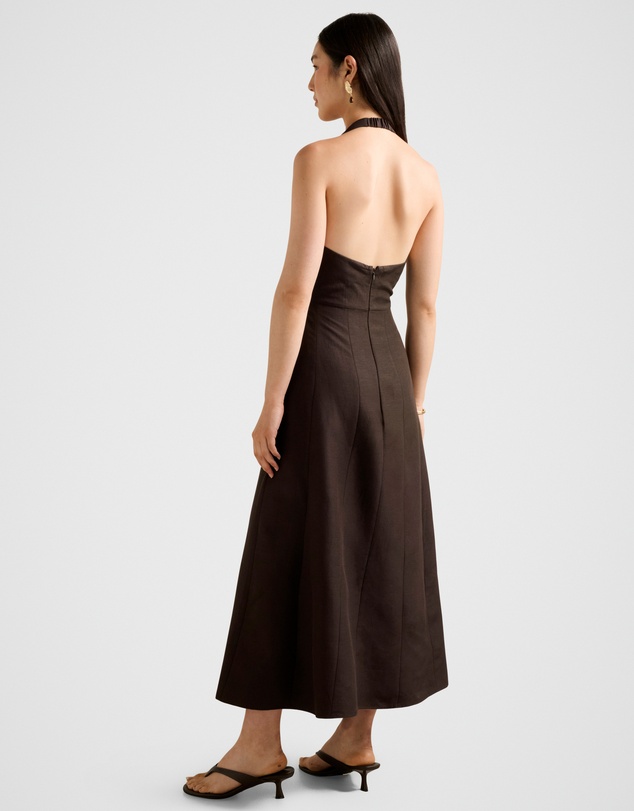 Forever New - Angie Hardware Halter Neck Linen Midi Dress