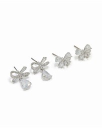 Lovisa - Silver Cubic Zirconia Bow Earrings 2-Pack