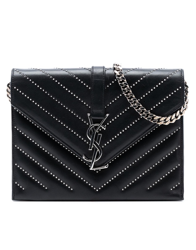 Pre-Loved by Azura Reborn - Pre-Loved Studded Chevron Calfskin Monogram Envelope Chain Flap