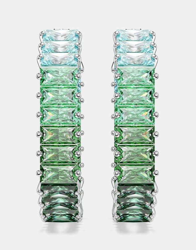 Swarovski - Matrix Hoop Earrings, Baguette Cut, Octagon Shape, Colour Gradient, Green, Rhodium-Plated