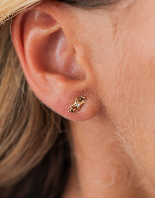 Elli Jewelry - Zirconia Star Stud Earrings in Gold-Plated 925 Silver