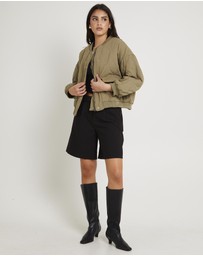 Subtitled - Quilt Detail Oversized Bomber Jacket