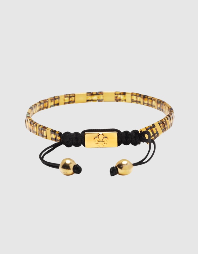 Nialaya Jewellery - Women's Bracelet with Marbled Amber and Gold Miyuki Tila Beads