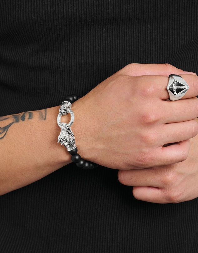 THOMAS SABO - Bracelet with obsidian beads and dragon clasp