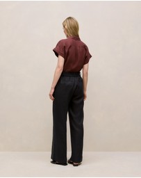 Trenery - Linen Pintucked Pant in Black
