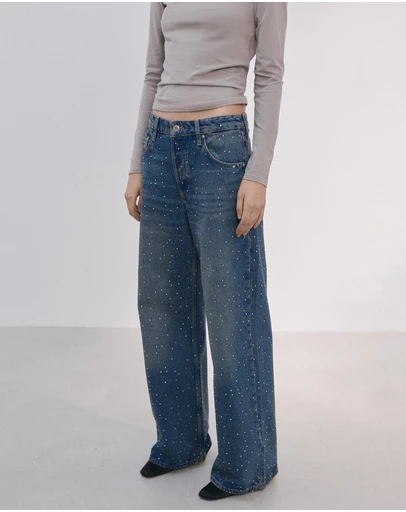 M.N.G - Wide-Leg Jeans With Rhinestones