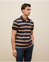 Trenery - Textured Stripe Monogram Polo in Navy