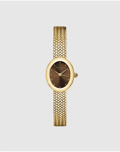Rosefield - Mini Oval Chocolate Brown Dial Gold-Tone Bracelet Watch