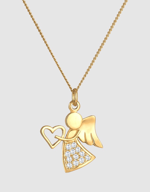 Elli Jewelry - Necklace Angel Heart Talisman Symbol with Zirconia Crystals in 925 Sterling Silver Gold Plated
