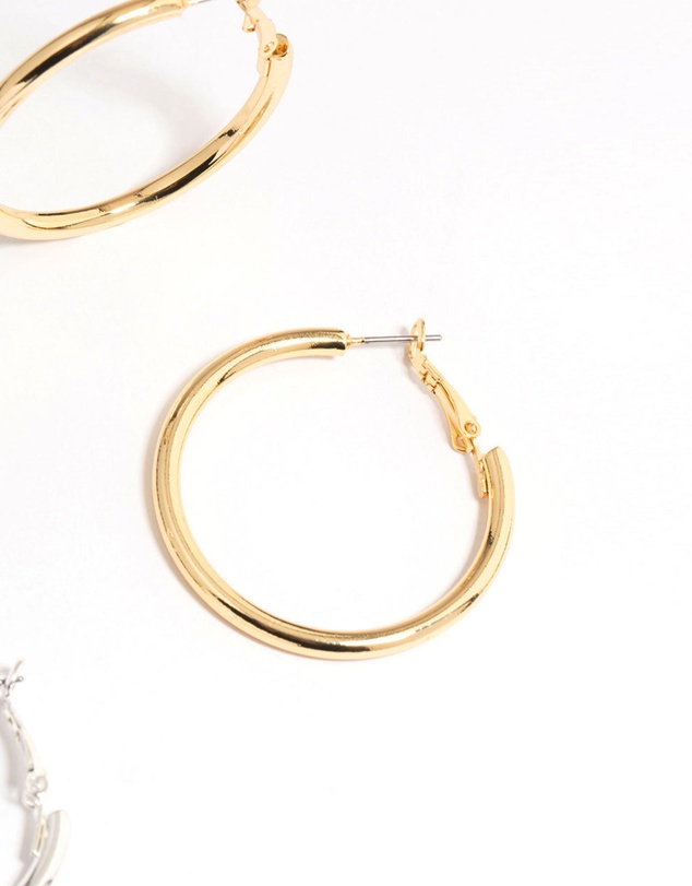 Lovisa - Mixed Metals Basic Thick Hoop Earrings 3-Pack
