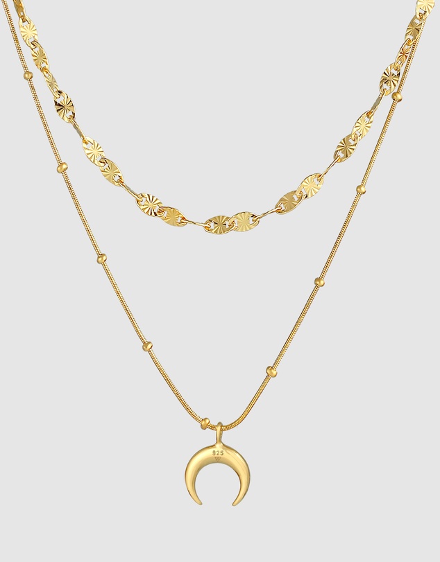 Elli Jewelry - Necklace Layer Half Moon Pendant Astro Trend in 925 Sterling Silver Gold Plated