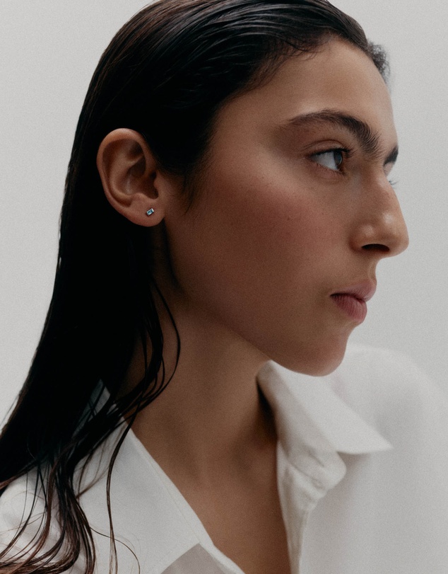 Kirstin Ash - Baguette Birthstone Studs September - London Blue Topaz