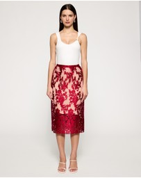 Lindsay Nicholas New York - Crimson Rose Lace Skirt with Nude Underskirt