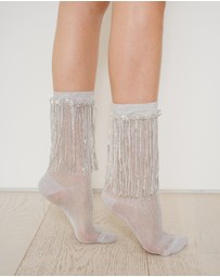 High Heel Jungle - Stevie Metallic Lurex Socks With Glitter Fringe