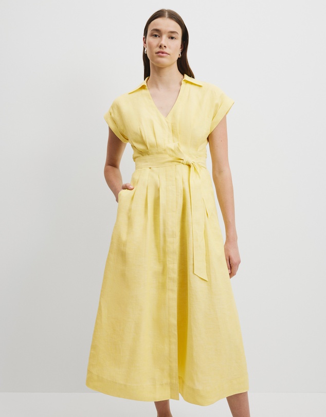 chinese dress ladies Brown Polka Dot Wrap Linen Dress – CANNES-2 – not PERFECT LINEN main image 0