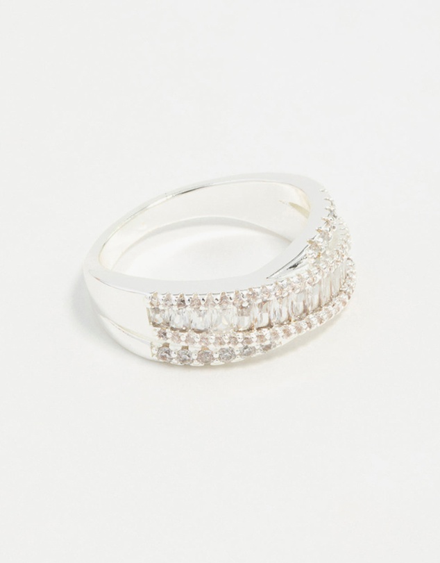 Lovisa - Silver Plated Cubic Zirconia Crossover Baguette Ring