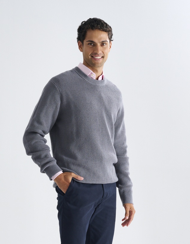 3 Wise Men - 3 Wise Men Drake Crew Neck Wool Blend Knit - Dark Grey