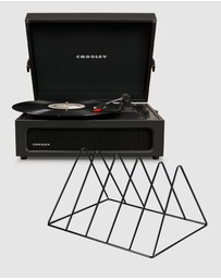 Crosley - Crosley Voyager Bluetooth Portable Turntable - Black + Gadhouse Vinyl Rack Bundle - Black