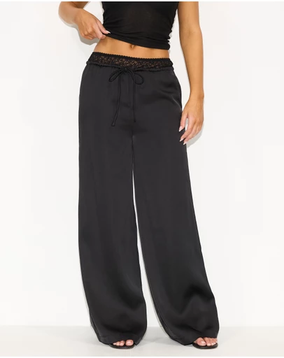 Dazie - Briar Lace Trim Satin Pants