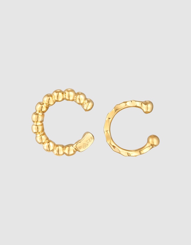 Elli Jewelry - Earrings Earcuff Set Balls Hammered in 925 Sterling Silver Gold Plated
