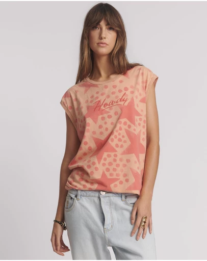 ONE TEASPOON - Polka Star Hand Sprayed Howdy Unisex Tank Top - Peach