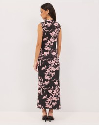 Calli - Luca Gathered Mesh Floral Midi Dress